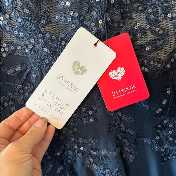 Navy Blue One Shoulder Chiffon Dress with Sliit - Picture 5 of 6